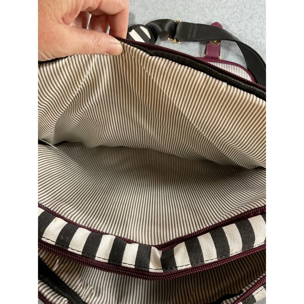 LOVEVOOK Laptop Messenger Bag Burgundy Black White Striped Satchel Briefcase